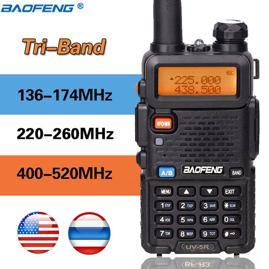 BaoFeng BF-UV5R Tri-Band Walkie Talkie 136-174Mhz 220-260Mhz/400-520Mhz+2 AntennaTwo Way Amatuer Portable ham Radio up of UV-5R